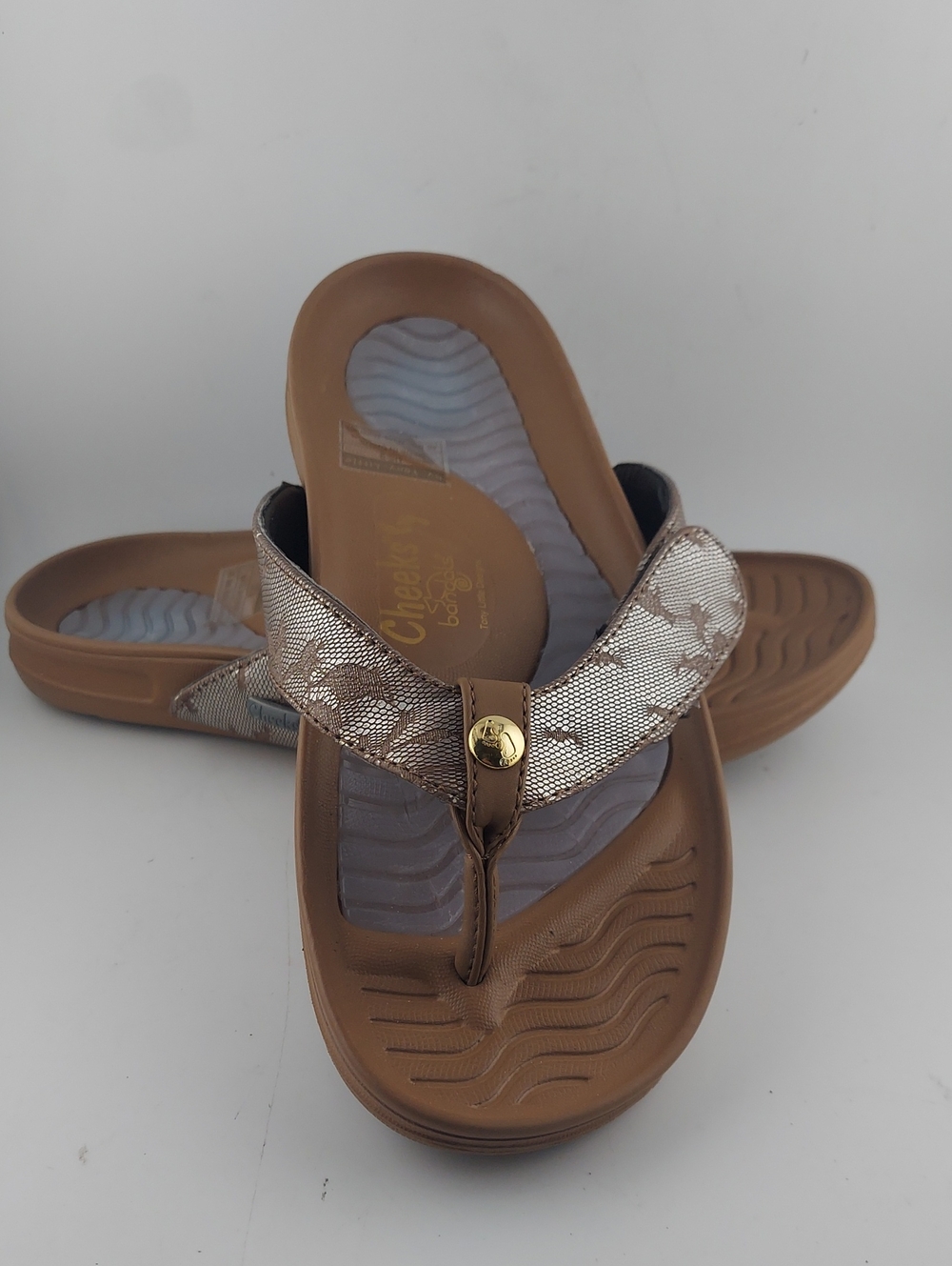 Cheeks Bandals By Tony Little Women's Metallic Bronze Thong Sandals